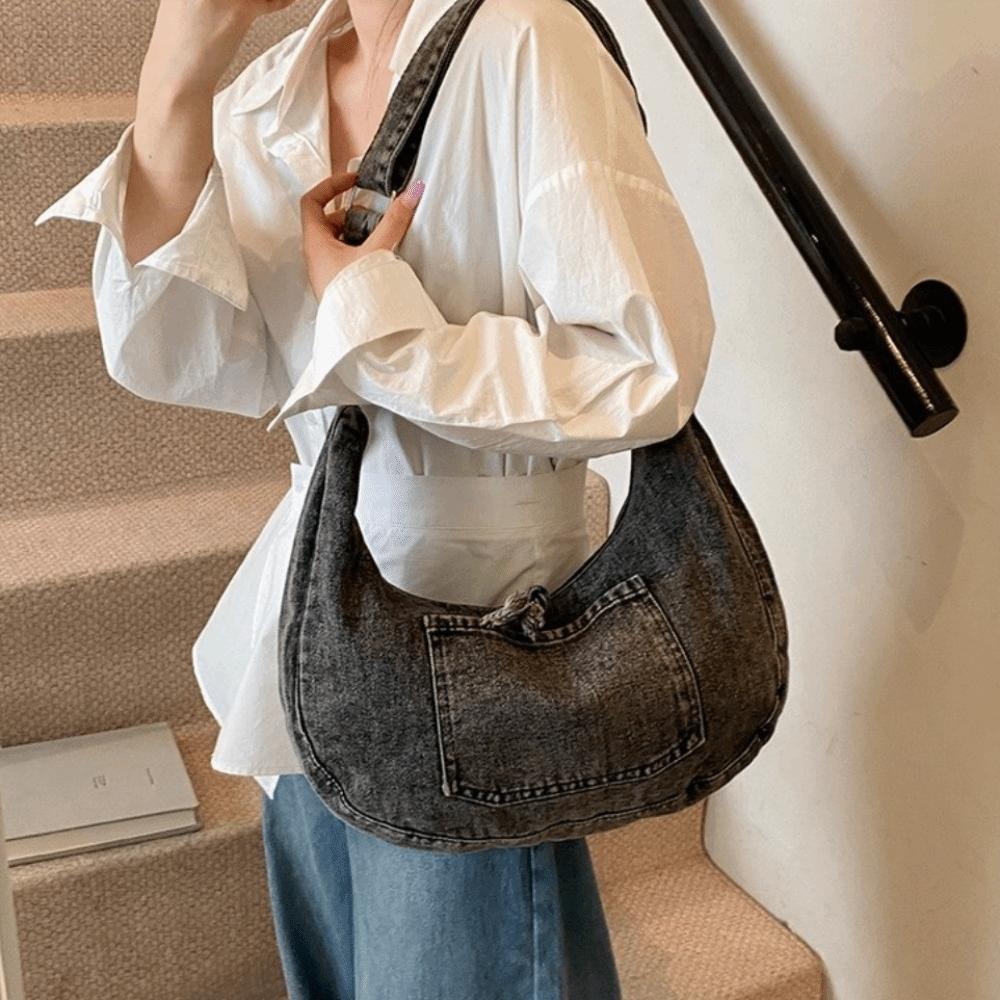 Versatile Denim Shoulder Bag Large Capacity Satchel Bags Trendy Cross Body Bag  Female
