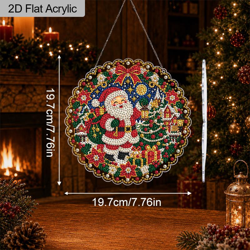 Christmas Acrylic Santa Town Pearl Painting Suncatcher, 9.72/7.76In, DIY Ornament, Xmas Home Tree Wall Decor & Craft Gift