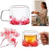 Double-walled Thermal Glass 180 Ml with Flowers, Coffee and Tea Cup, with Handle