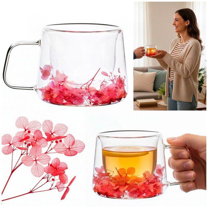 Verre thermique à double fond 180 ml avec fleurs, tasse à café et thé, avec anse