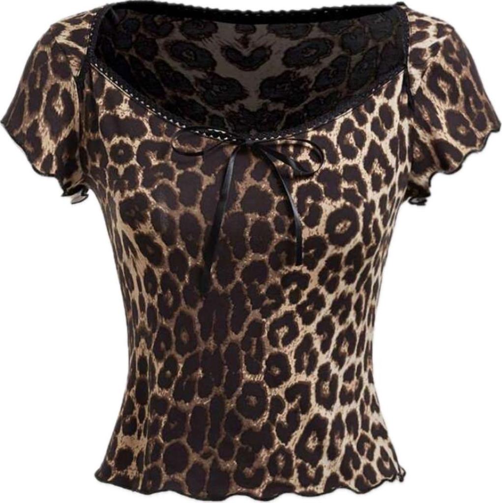 [USED] Leopard print T-shirt Y2K fairy grunge Heisei gal