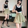 Women's Summer Khaki High-Waisted A-Line Pleated Wide-Leg Pants