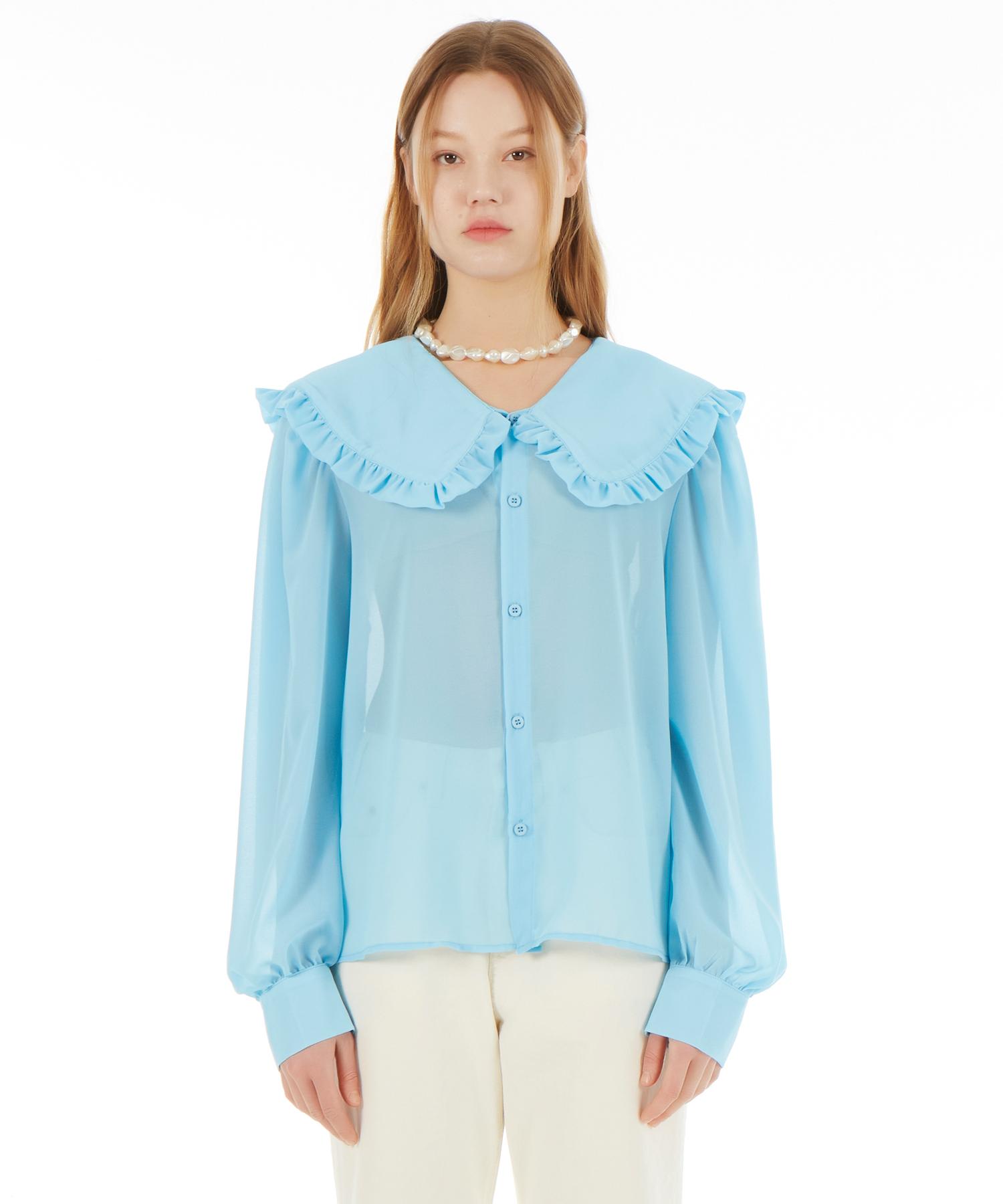 Unknown Planet Shirred Collar Chiffon Blouse Blue Blue/Free
