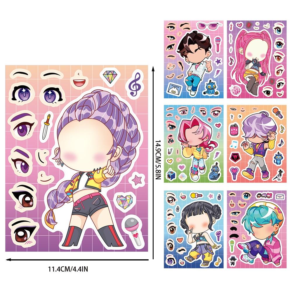 8PCS/PACK K-pop Demon Hunter Sticker Set, DIY Make a Face Puzzle Sticker, Waterproof Vinyl Decals for Notebook Phone Laptop Skateboard