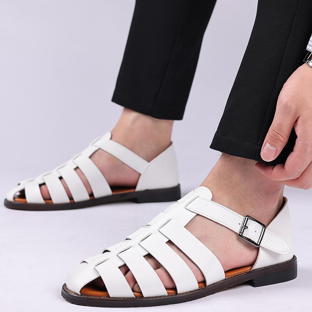 Fashion Genuine leather Sandals Italian Style Gladiatus Fashion Business Dress Sandals Handmade Leather shoes men sandals Big Size 38-48