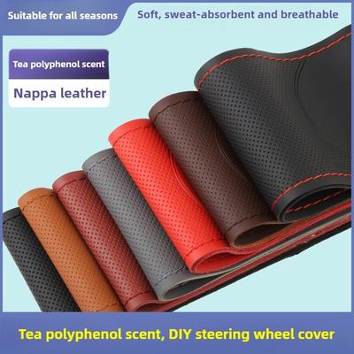 Nappa Leather DIY Steering Wheel Cover 38CM Universal Hand Sewn Car Steering Wheel Case Car Accessories Braiding Steering Covers