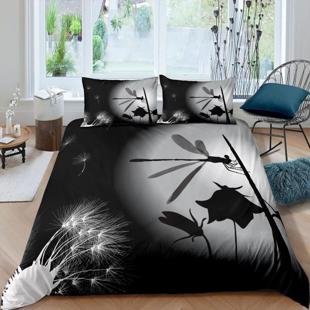 Dandelion Duvet Cover Set White Flower Pattern Polyester Comforter Cover King Queen Full Size For Kids Boys Girls Bedding Set