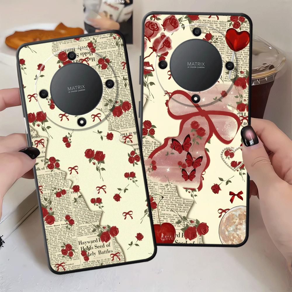 Funda Phone Cover Case for Honor 200 400 Lite X6 8X 70 X7 X8 Magic5Lite X9a 90 X5b Rose Bow