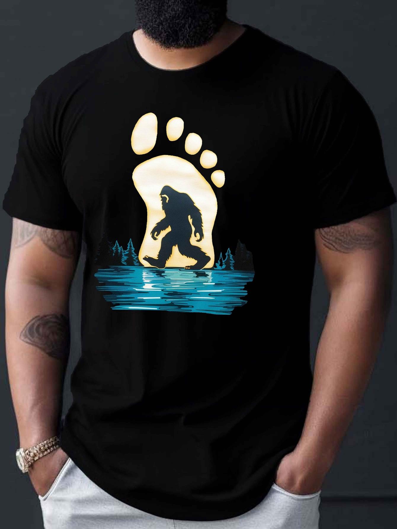 

2026 Chinese New Year Bigfoot Wild Man Pattern Casual Short Sleeved Breathable Pure Cotton Machine Washable S