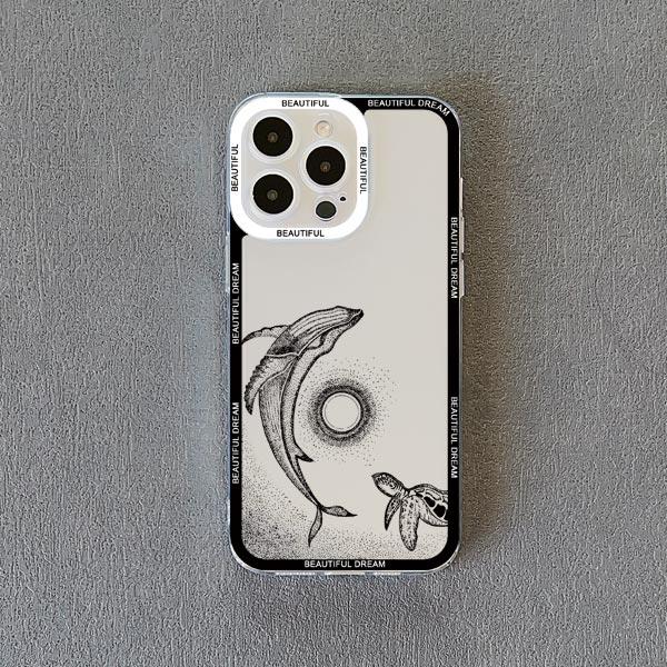 Ocean Whale Jellyfish Hand Painted Pattern Clear Phone Case For iphone 14 11 12 13 15 Plus Pro Max 7 8 Plus SE2020 X XR XS Cover
