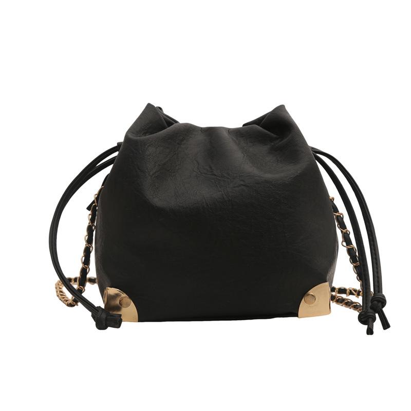 

Женская сумка-ведро, текстурная сумка из искусственной кожи, сумка через плечо, универсальная сумка-мессенджер с цепочкой чёрный