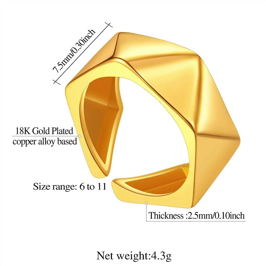 Multiple Styles 14K Gold Color Open Ring Cuffs for Women Arrow Heart Leaf Bamboo Layers Wrapped Resizable Ring Jewelry Gift