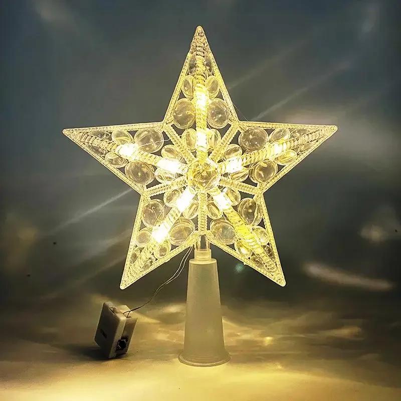 15 Cm Christmas Tree Top Decoration With Led Lights Five-pointed Star-shaped Colorful Shining Star Xmas Festival Home Decoration