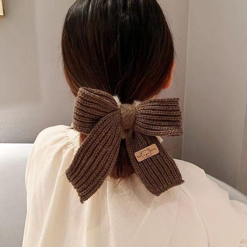 1pc Korean version of new large plush solid color yarn bow, Korean style girl hair loop, lazy style temperament, rubber band