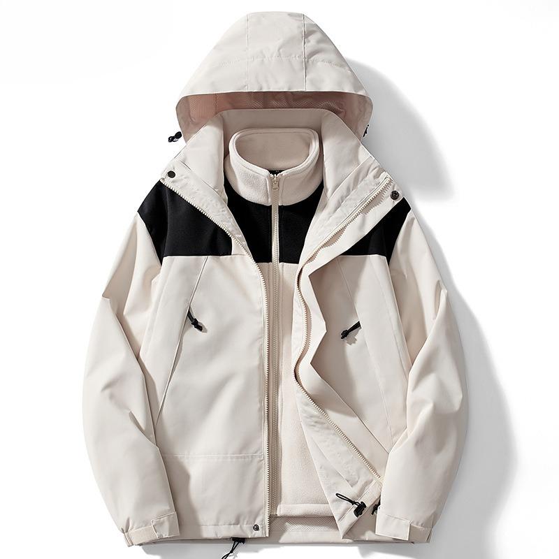 Autumn and Winter Three-in-one Jacket for Men and Women, Thickened and Velvet Two-piece Set, Detachable Mountaineering Jacket, Windproof Jacket