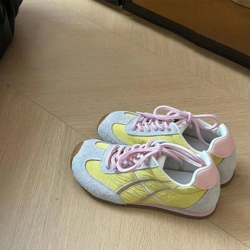Dexun shoes women's 2025 early spring new leather color matching versatile sports shoes flat bottom light casual board shoes Forrest Gump shoes
