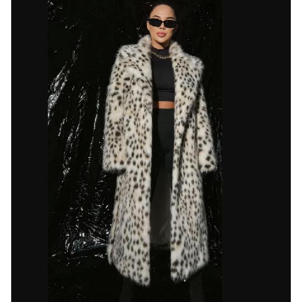 Autumn Winter New Leopard Print Fur Women's Coat Long Suit Collar Leopard Spot Imitation Fox Fur Coat