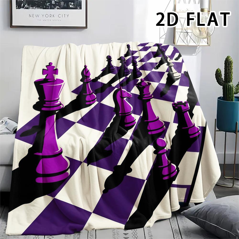 1Pc Chess Print Flannel Blanket,High quality Comfortable for All Seasons,Home Decor,Warmth and Comfort,Perfect for Christmas Gifts