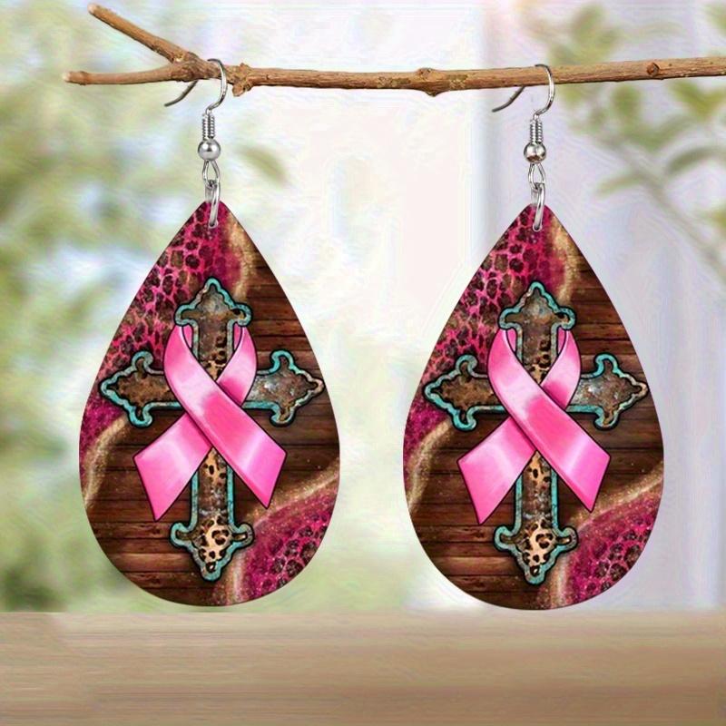 Pink Bow Flower Pattern Print PU Leather Earrings, Leopard Cross Bow Pattern Tears Earrings, Holiday Earrings & Gifts
