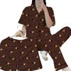Chien au Café Printemps Été Manches Courtes Pyjama Imprimé Femme Mode Maillard Tenue d'Intérieur Ensemble Trois Pièces