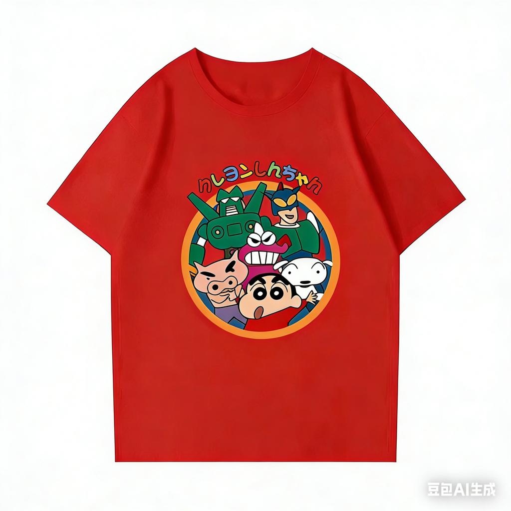 2026 Summer Comic Form Crayon Shinchan Image 100 Cotton Printed Oversize Casual Tshirt Adult Children Parentchild Top Y2k