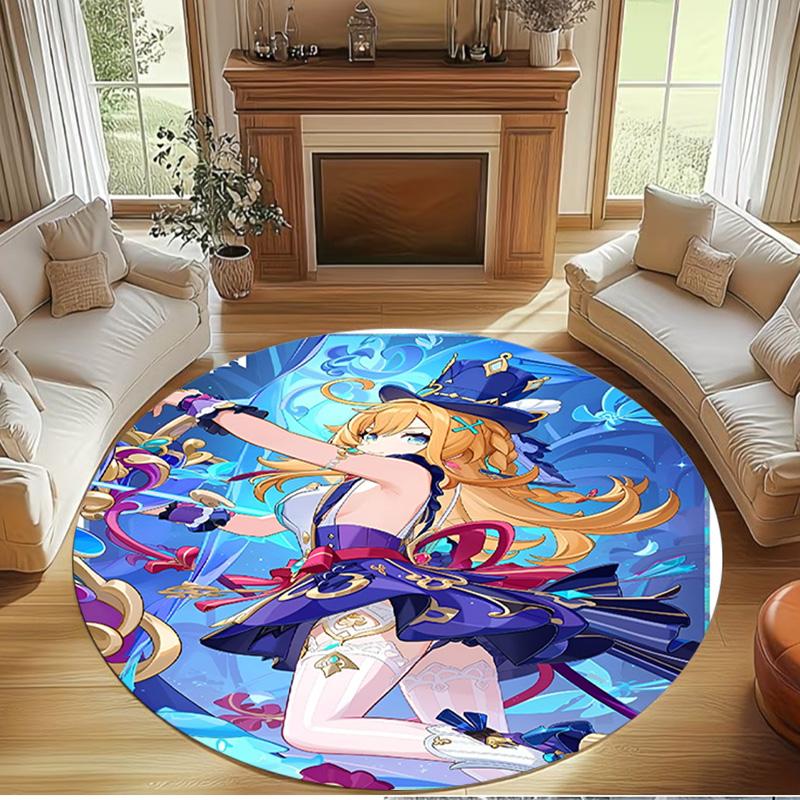 Genshin Impact Print Round Rug, Washable Floor Carpet, For Entryway Dorm Laundry Room Office Study, Home Decor Birthday Christmas Gift