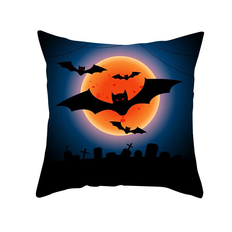 Halloween Pillow Cover Cartoon Skull Cat Sofa Cushion Cover Peach Skin Pillow Cover