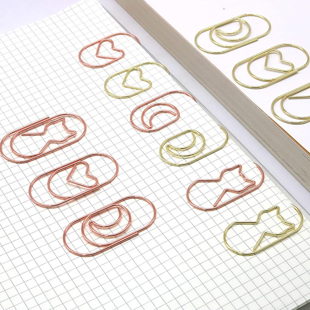 5WYOUKE Paper Clips of Cute Bookmark for Document Office 5 Designs in 3 with Storage Case [Set 30] Cat, Heart, Moon, Star, Clips, Metal,