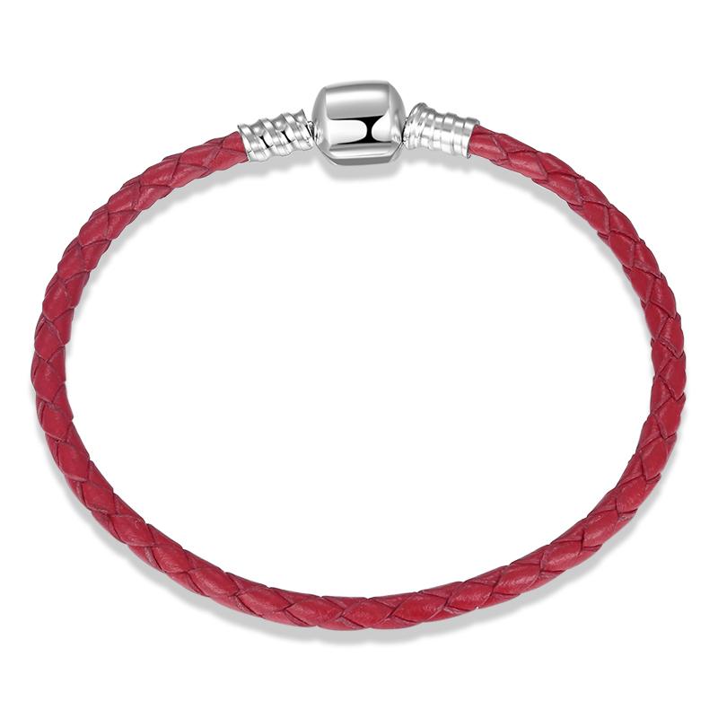 

100% Genuine Blue Black Brown Leather Bracelets 925 Silver Women Weave Snake Charms Chain Jewelry Rope Bracelets Diy 16cm красный