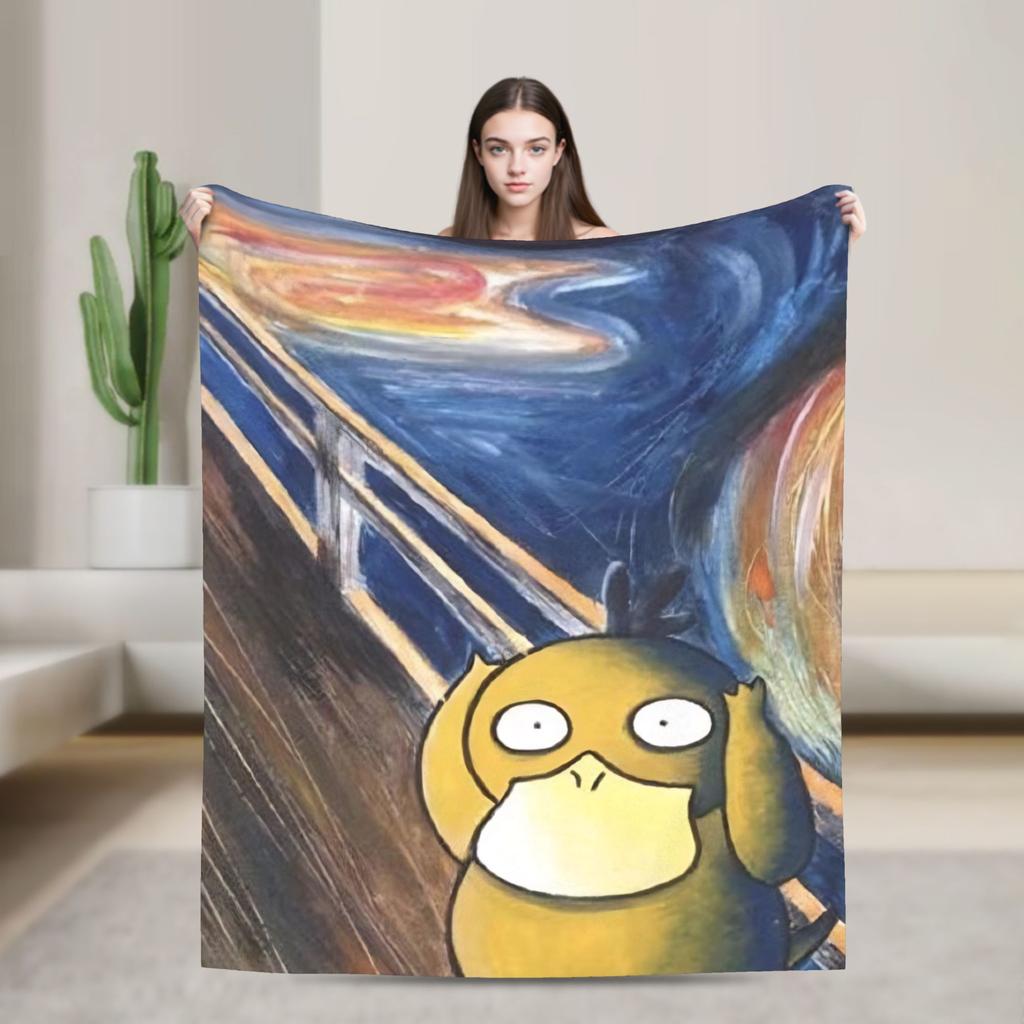 Psyduck Manga Flannel Blanket  Soft Warm Throw Blanket for Couch Bed Travel Office Novelty Bedspread Sofa Bed Cover