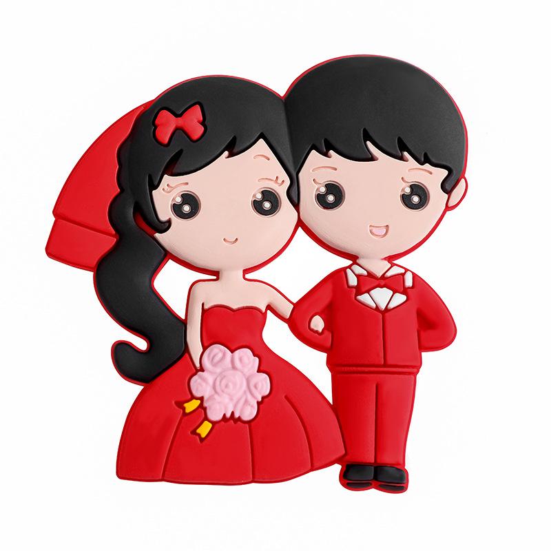 Hochzeitskühlschrankmagnet, Frischvermähltes Dreidimensionales Herzförmiges Chinesisches Stil, Festlich und Fröhlich Magnetischer Magnet