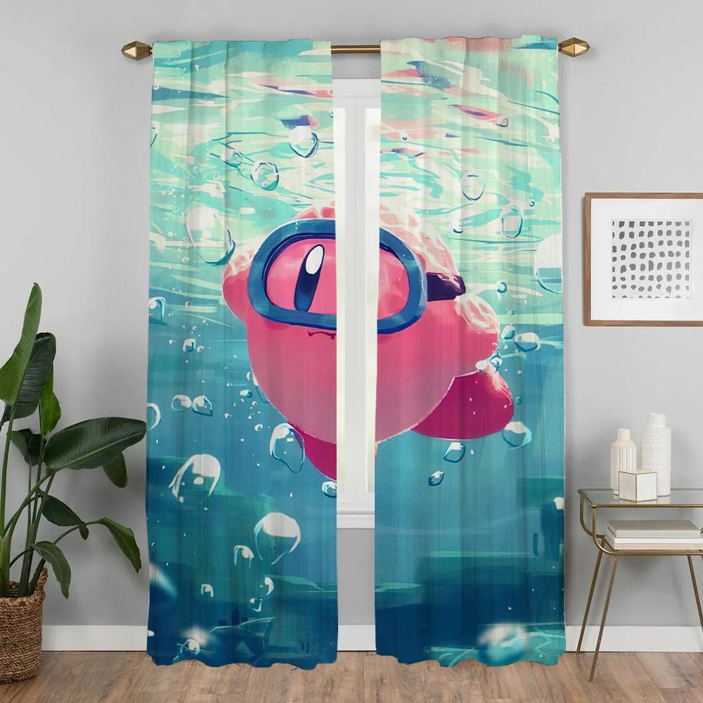 Window Curtain for Room 2 Panel Kawaii Cartoon K-KirbyS Kitchen Curtains Shades Tulle for Bedroom Home Interior Curtains Living