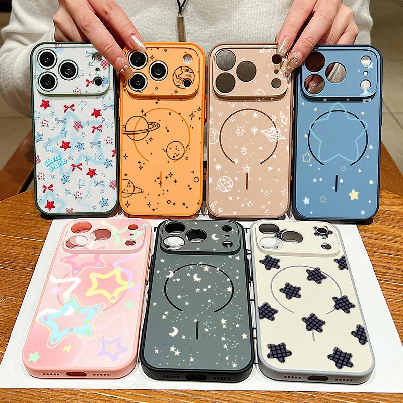 Lucky Stars Planet Pattern Case For iPhone 17 Pro Max Magnetic For Magsafe Hybrid Slim Matte Cover For iPhone 16 15 14 13 Pro Max