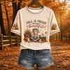 Top Casual Feminino com Estampa de Outono, Gola Redonda e Manga Curta