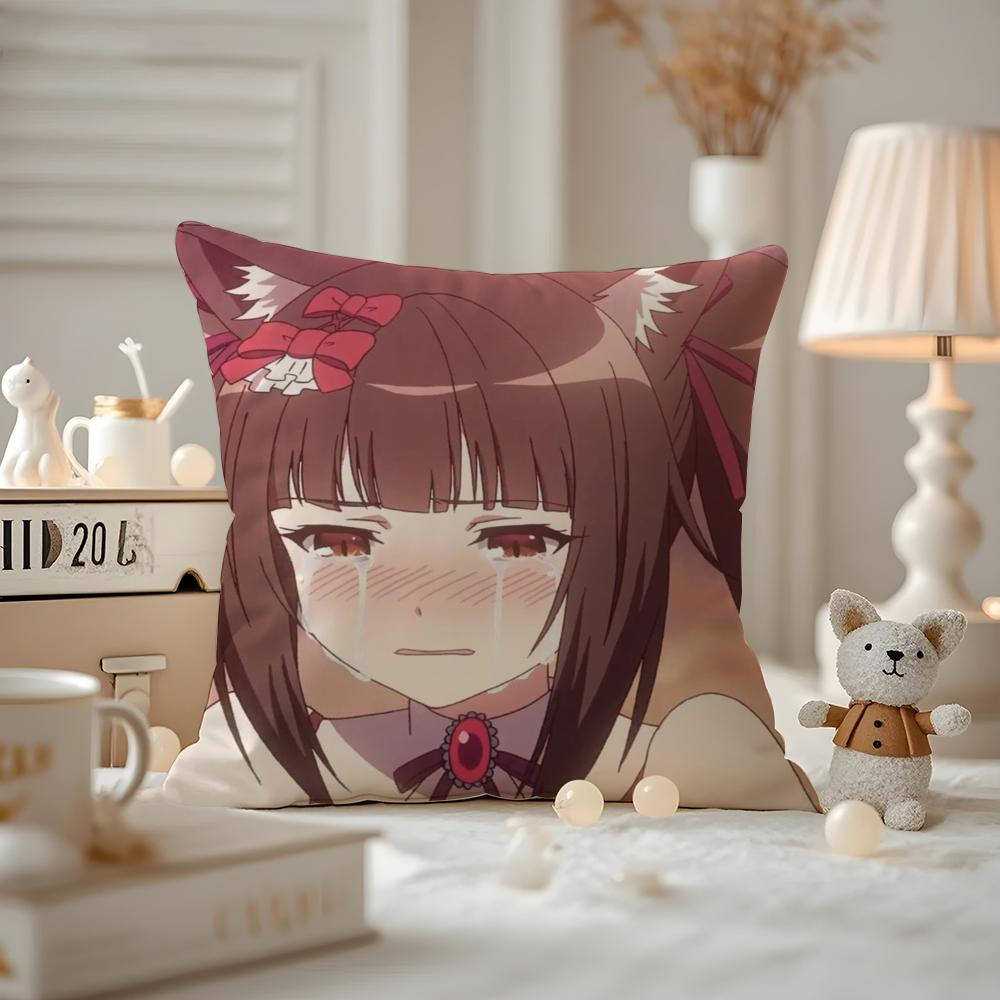 Cat Girl Cute NNekoparaS Cushion Cover Antidustmite Pillowcase Invisible zipper silky short plush Sofa cushion cover