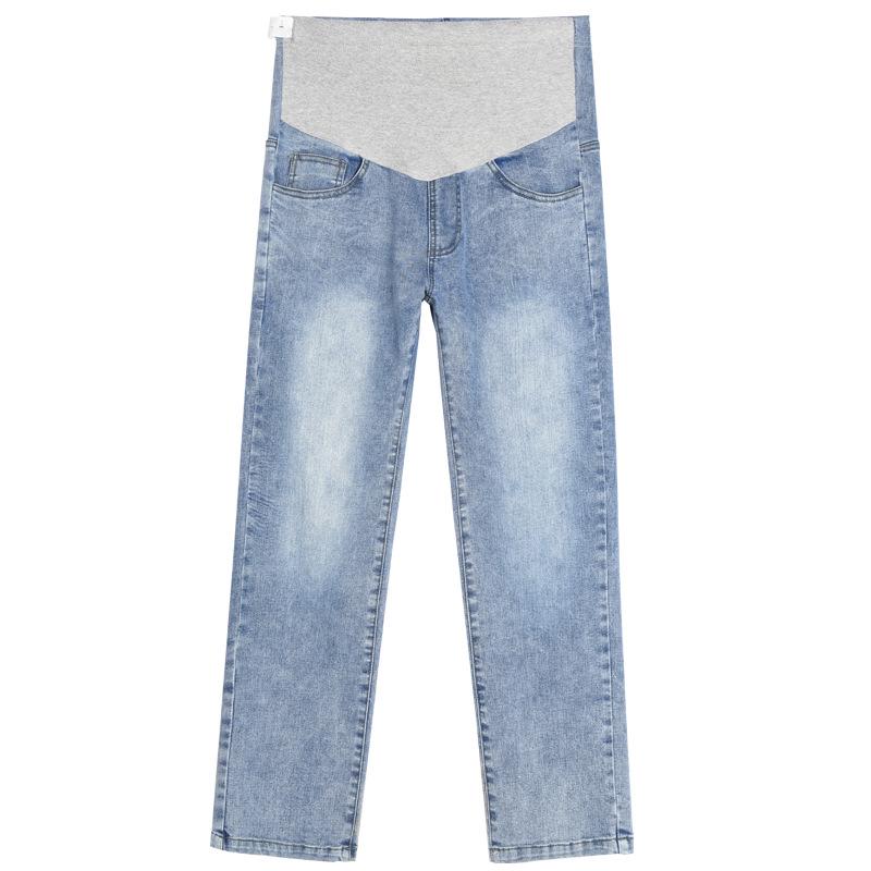 High Waist Elastic Maternity Jeans: Slimming, Straight Leg, Plus Size Denim for Spring.