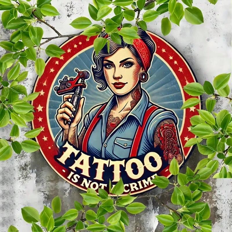 Retro Tattoo Metal Tin Sign 8x8 Inch Vintage Wall Decor Waterproof Rustproof Bar Cafe Home Art