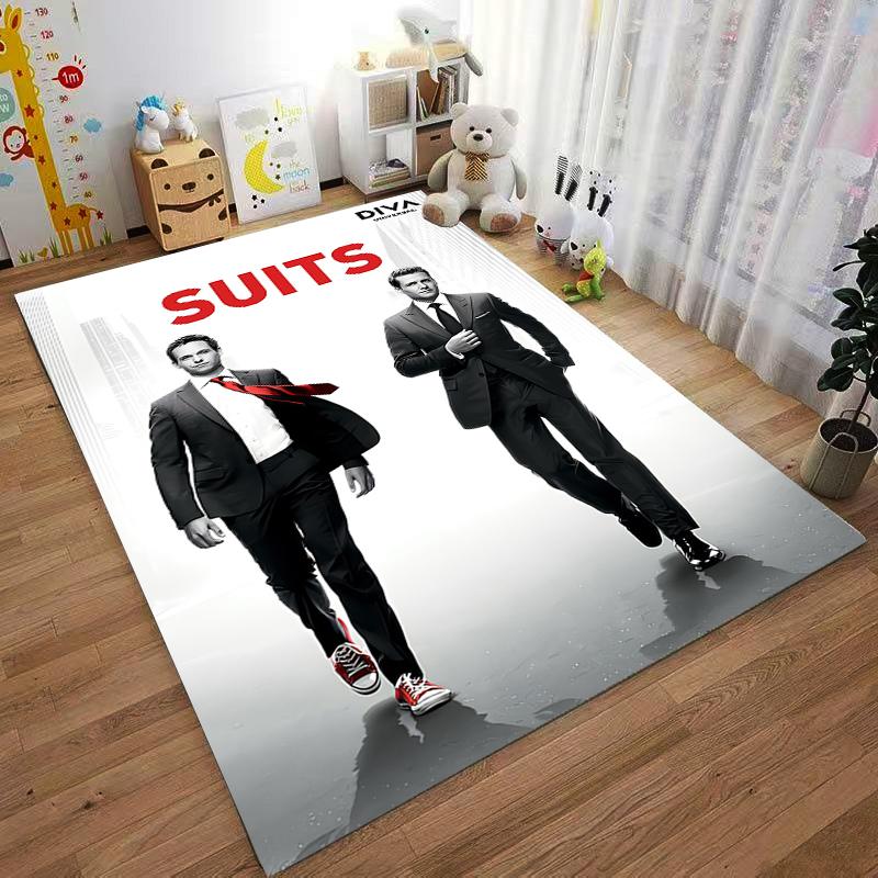 Non-Slip Floor Rug Suits TV Series Lawyers Walking Suit Poster Red Tie boho folk decorative pattern great for gaming room studio apartment