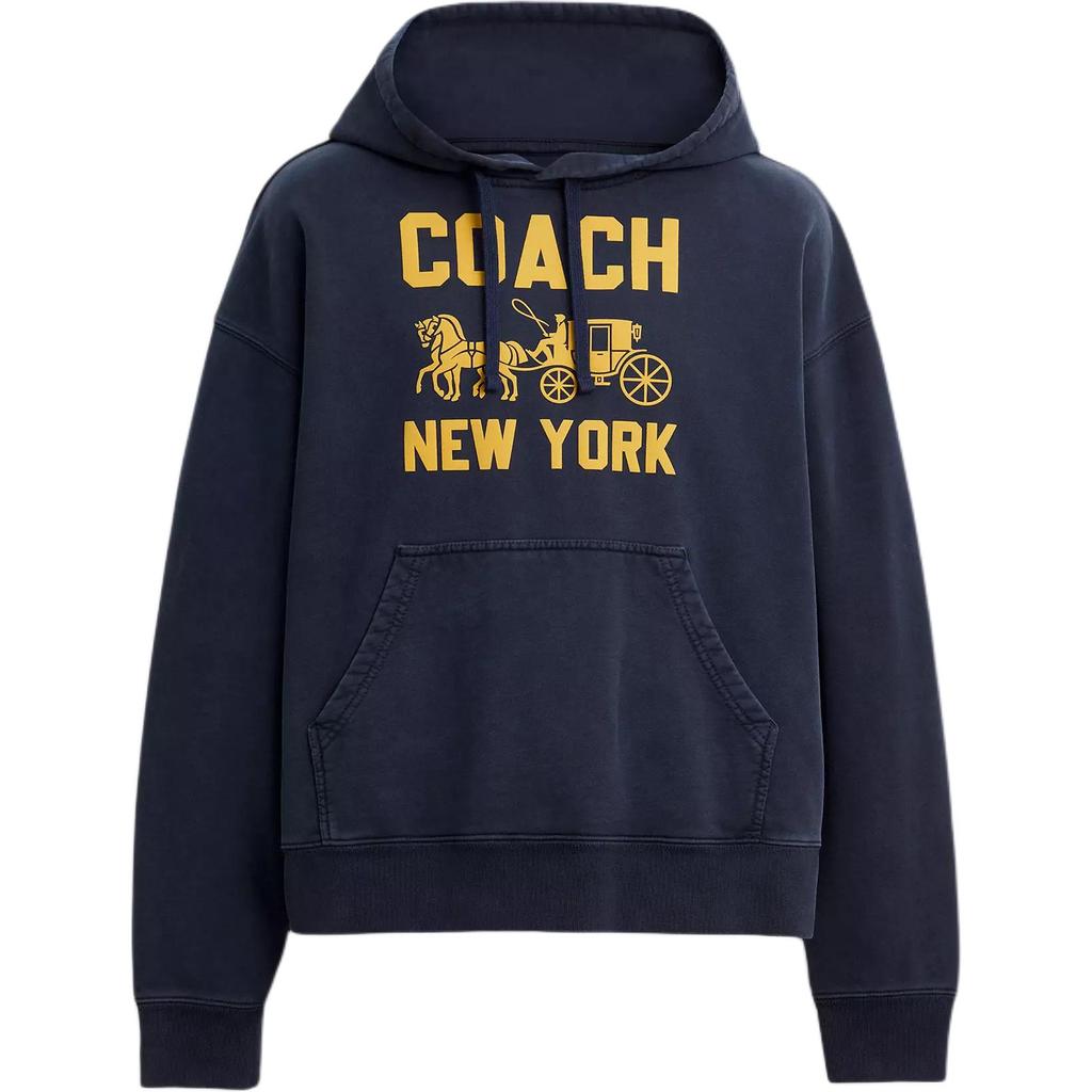 Coach Loose Fit  Logo Graphic Hoodie With Kangaroo Pocket And Ribbed Trim Unisex Hoodies Navy-Blue CBD23-B5H
