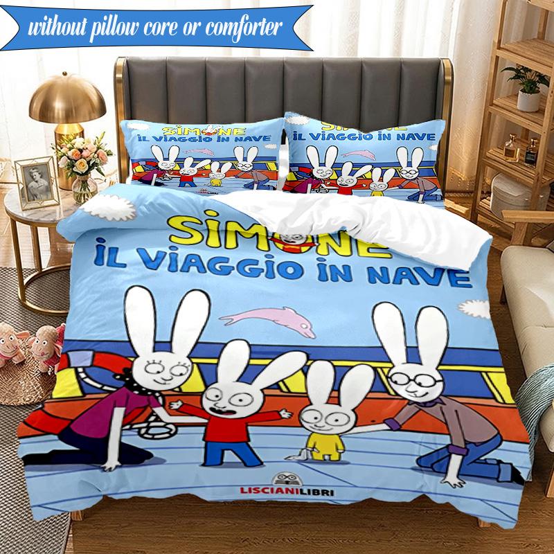 3PCS Simon the Rabbit Adventures Bedding Set 2D Printing (Includes 1 Duvet Cover + 2 Pillowcases Coreless), Bedroom decor,Fan Gift