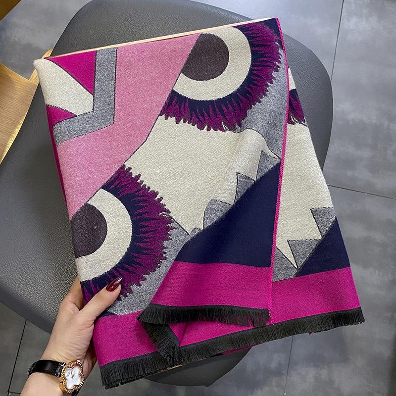 

Новая геометрическая осенне-зимняя утолщенная теплая шаль из искусственного кашемира, классический геометрический женский ветрозащитный шарф 190*65cm