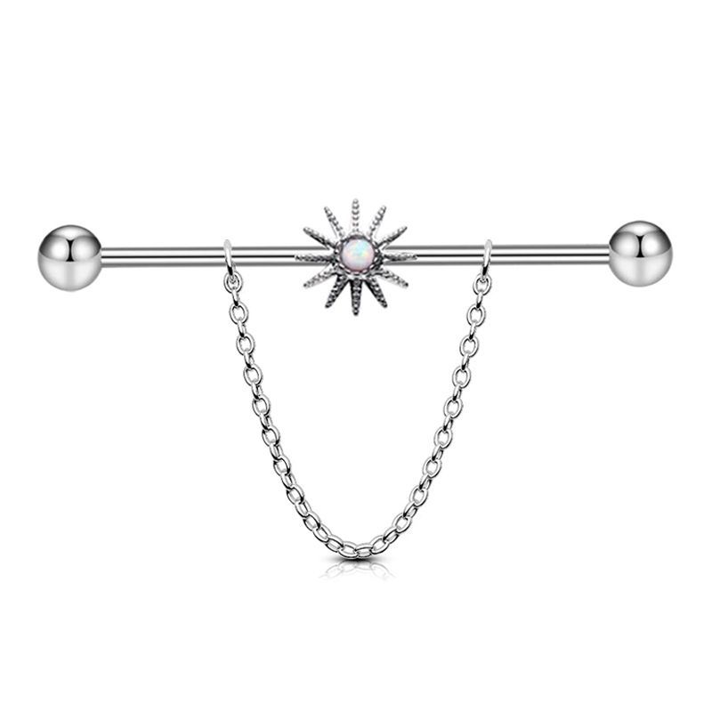 Fashion Stainless Steel Industrial Piercing Long Rod Chain Star Tragus Earrings Jewelry for Women Men
