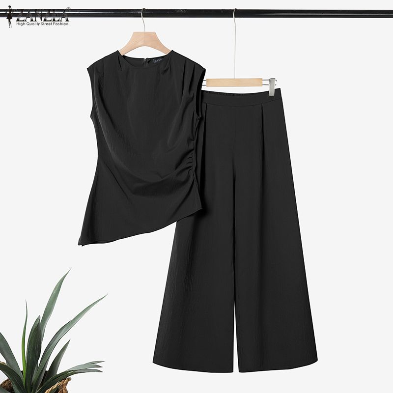 ZANZEA Women Sleeveless Vest Tops and Long Pants Casual Two Piece Suit Sets