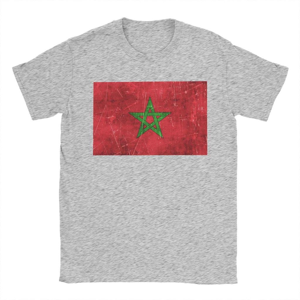 Morocco Vintage Aged and Scratched Moroccan Flag T Shirt for Men Cotton TShirt Round Collar Tee Shirt Short Sleeve Tops Summer