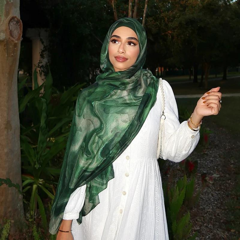 Hijab Musulmano con Stampa Acquerello, Sciarpa Marmo Morbida Traspirante Protezione Solare Leggera, Copricapo Estivo da Spiaggia per Donne