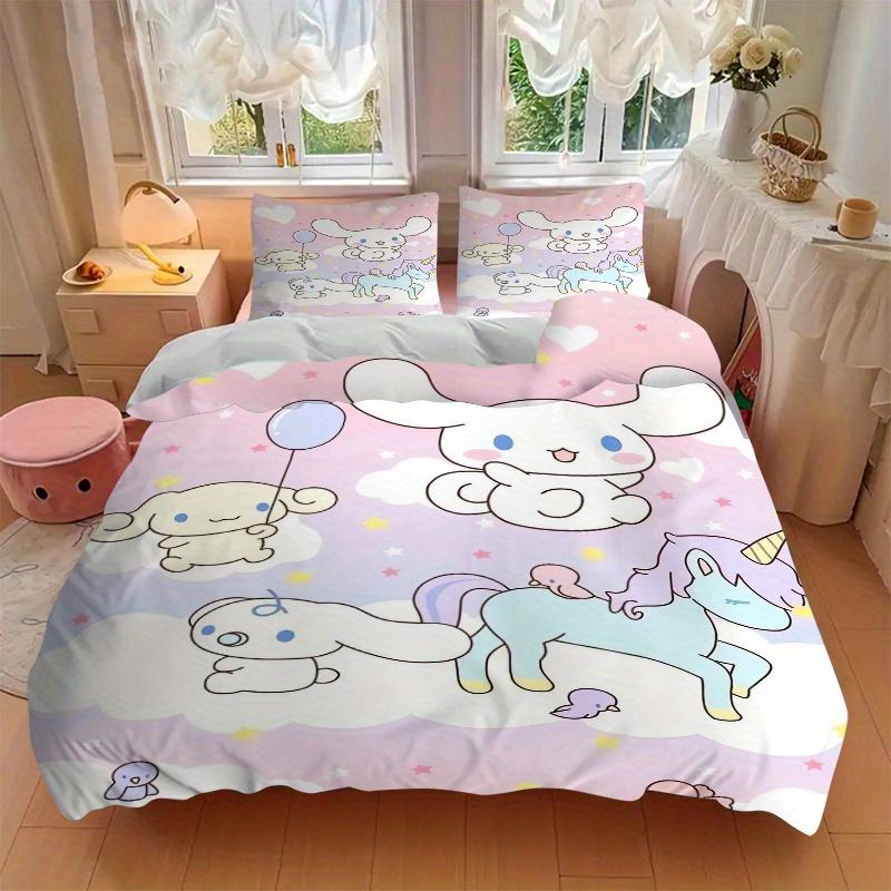 3pcs Unicorn and Cinnamoroll Printed Quilt Set - Soft and Comfortable Quilt Cover for Bedroom, Guest Room Decorative Bedding Set W113
