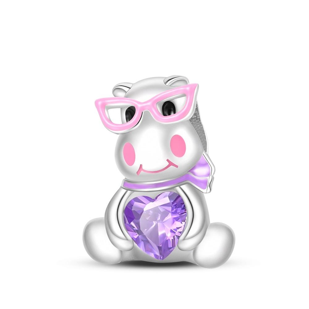 

Genuine Copper Charm Luxurious Cartoon Purple Heart Hippo Animal Bead Fits Bracelets DoItYourself Women Crafting Delicate Gifts