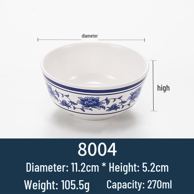 Melamine Blue & White Porcelain-Style Small Bowl for Seasoning, Rice, Porridge, Soup - Ideal for Hotels & Restaurants