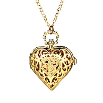 Relógio de Bolso de Quartzo com Pingente de Coração Antigo, Moda Retrô Analógica, Presente Perfeito para Capa Diurna, Colar, Visor, À Prova d'Água, Acessório, Dourado,