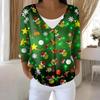 Women's Fashion Long Sleeve Christmas Snowman Snowflake Print Jacket Cardigan